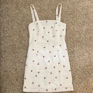 White linen cherry dress